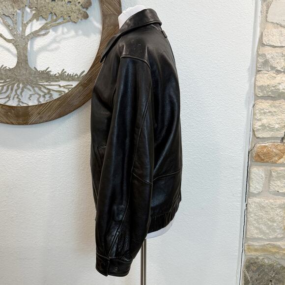 Vintage Eddie Bauer Leather Bomber Jacket Black Medium + Harley Davidson Pin - Picture 5 of 15